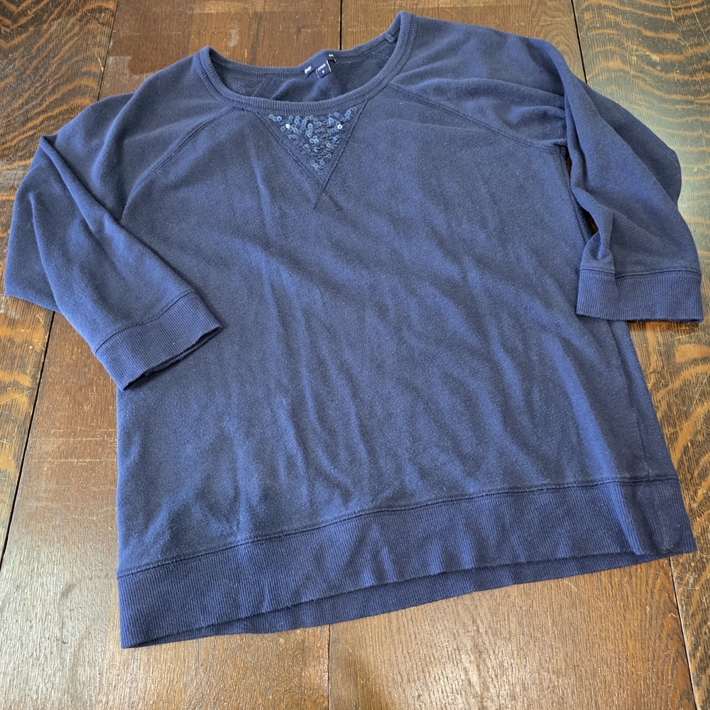 Gap navy sweatshirt neckline sequin detail‎